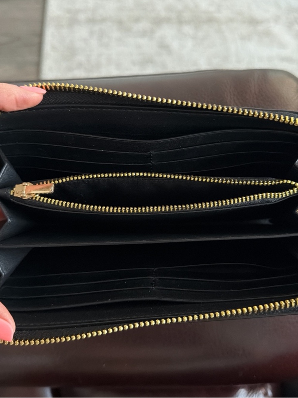 Coach Black Leather Zip-Around Wristlet with Gold Logo - Picture 3 of 4